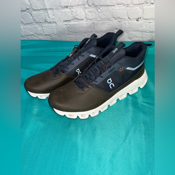 On Cloud Hi Lightweight Sneakers Blue Brown Leather Men’s Size 13 NEW - Picture 6 of 13